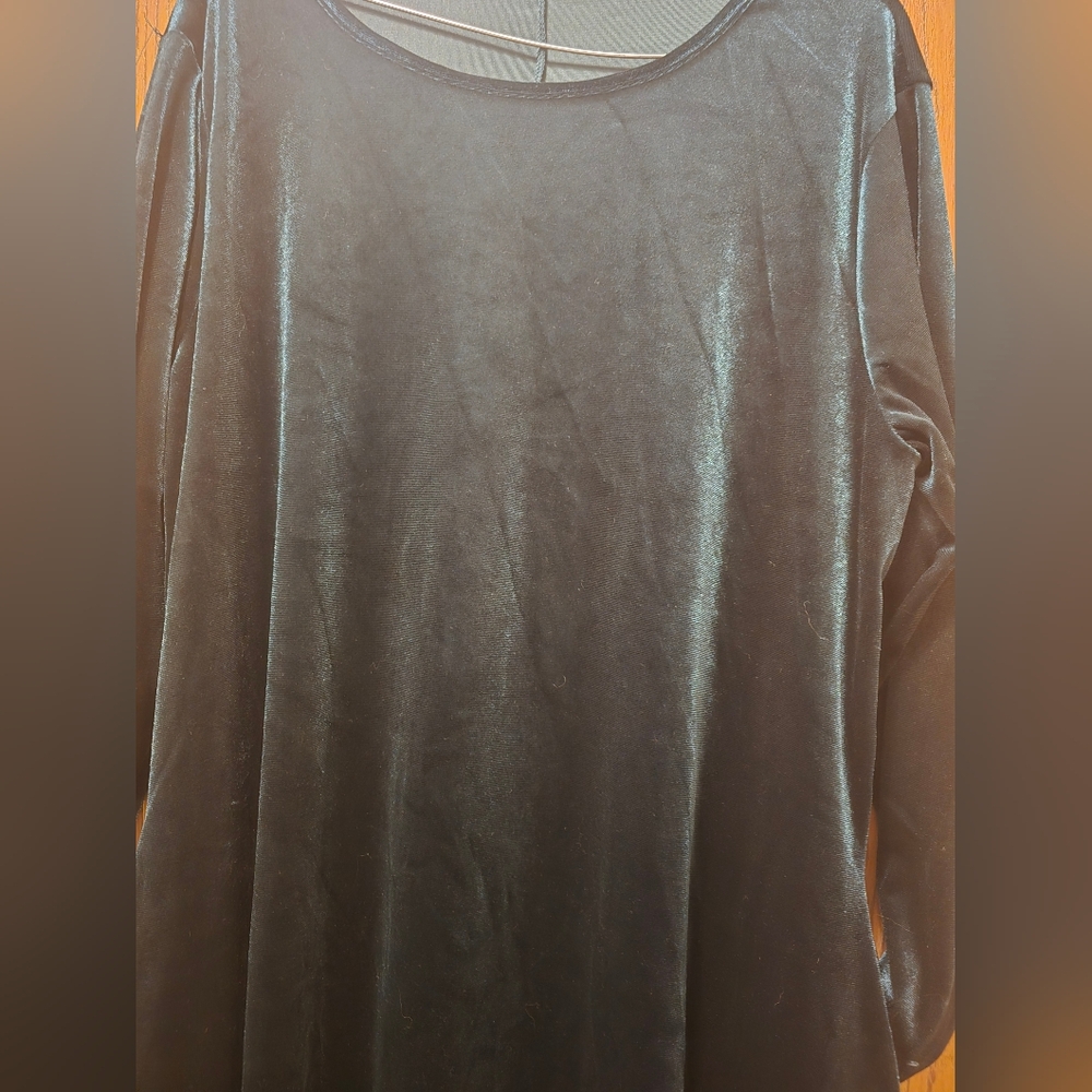 NWOT Women's Elegant Velvet Dress - Green Long Sleeve Fitted Top & Flowy 1x - Picture 7 of 13